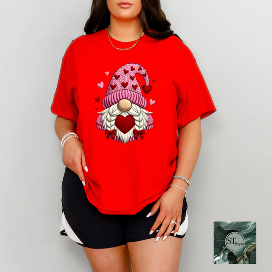 Valentines Gnome T-shirt, Long sleeve and crewneck options unisex fit