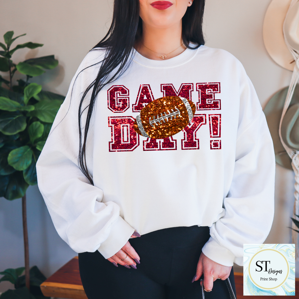 Red Glitter Game Day Football