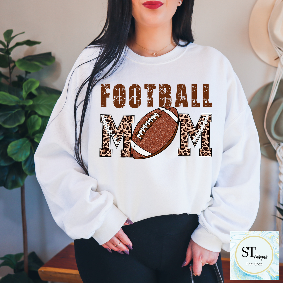 Leopard Distressed Glitter Football Mom
