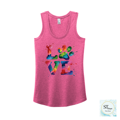 Love TieDye Paw Tank Top - Womans Razon Back Fit
