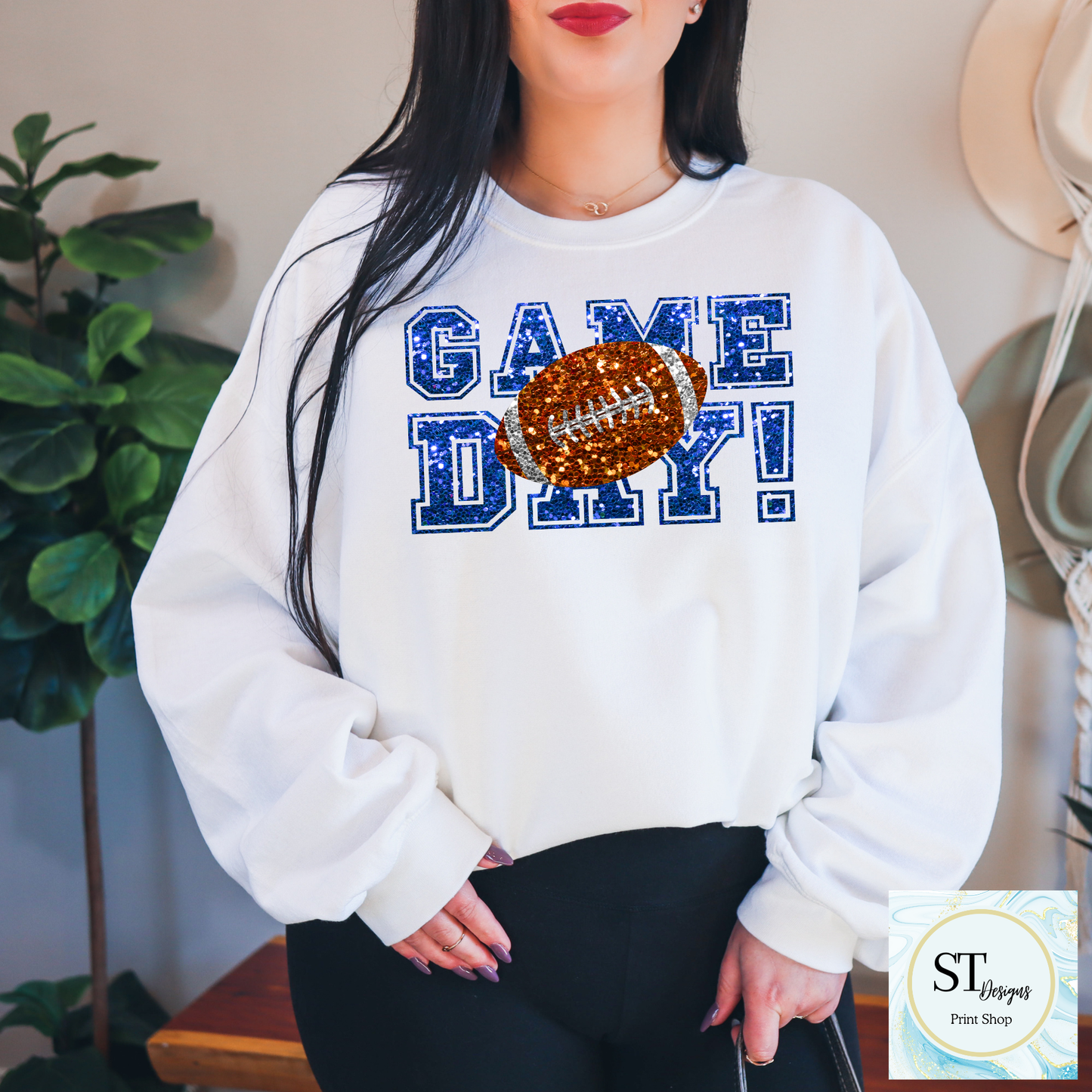 Blue Glitter Game Day Football