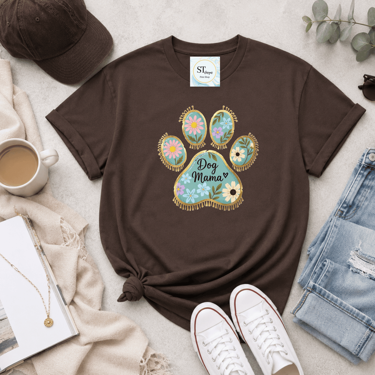 Floral Dog Mama Paw Print