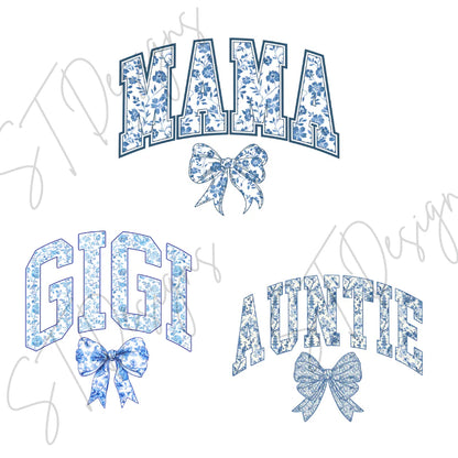 Blue Floral Custom Name Bow Sweatshirt or Joggers