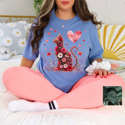 Floral Hearts Valentine Cat