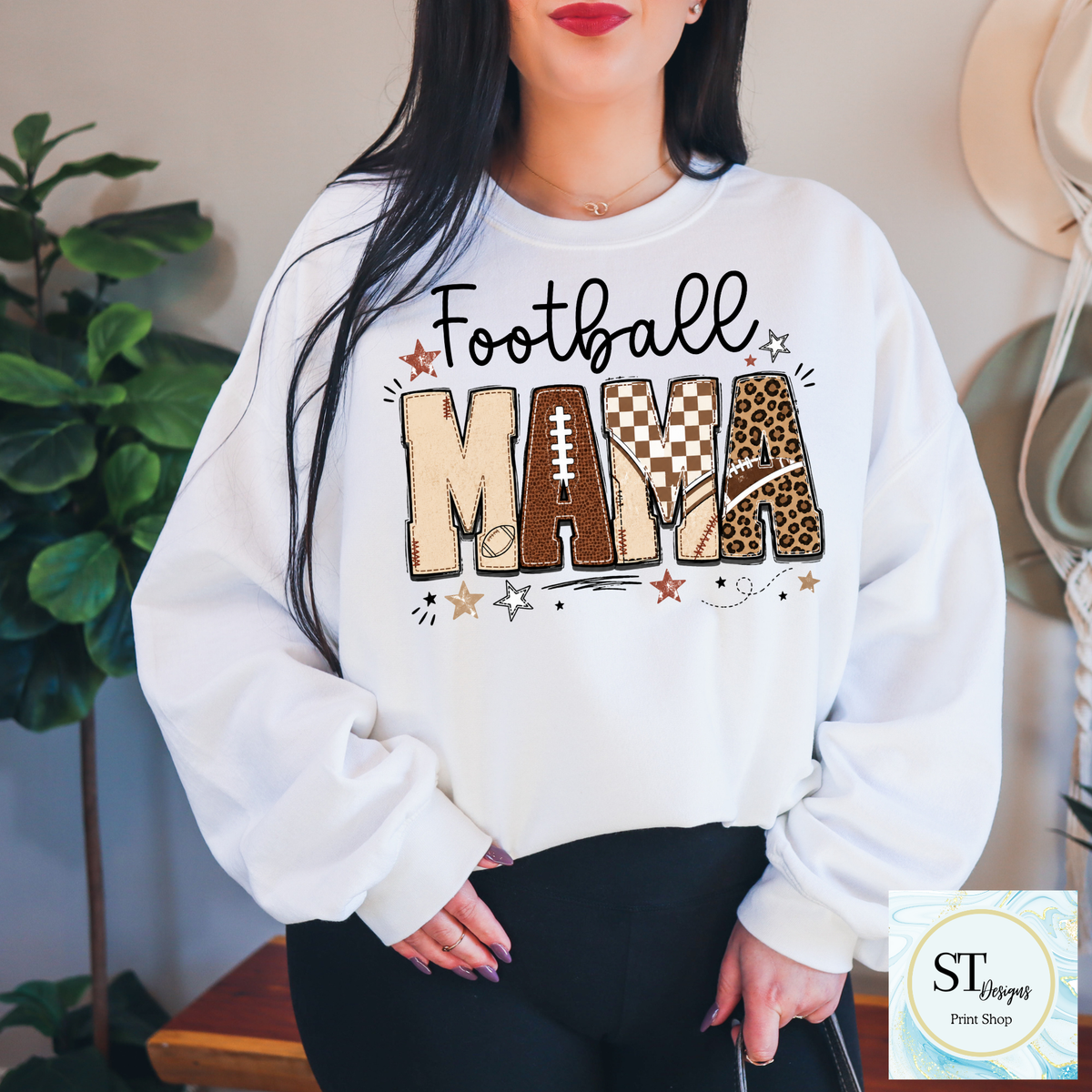 Football Mama Leopard Stitched Print