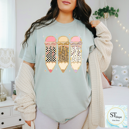 Coquette Pencil Teacher Shirt | Cute Teacher Graphic Tee | Back to School Teacher T-Shirt | Teacher Gift