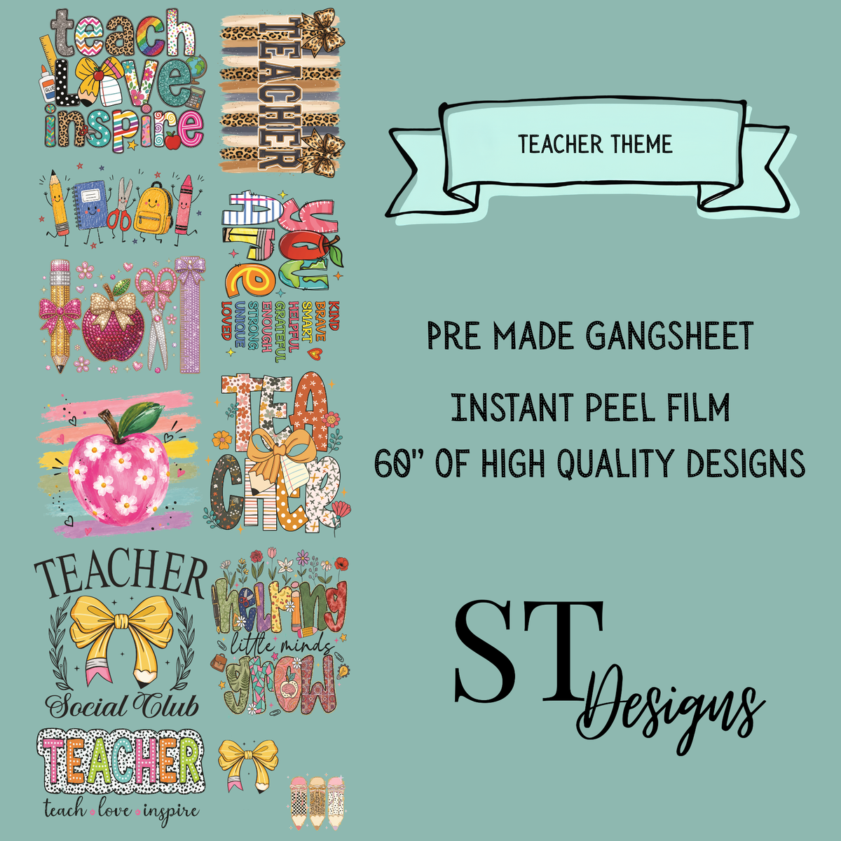 Teacher Premade DTF Gangsheet 60" Adult Size