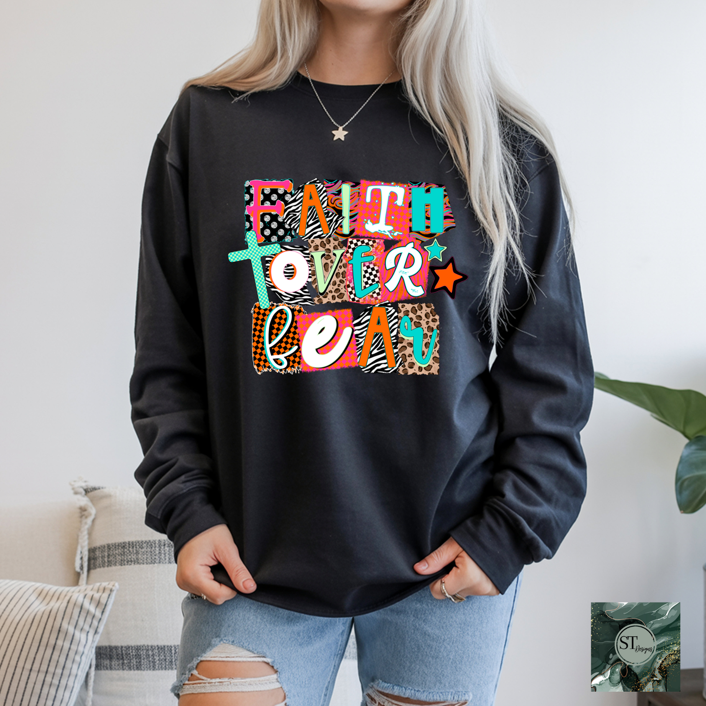 Faith Over Fear Pop Culture Colorful T-shirt and Long sleeve options unisex fit