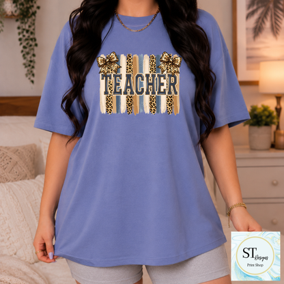Preppy Cheetah Teacher Bow
