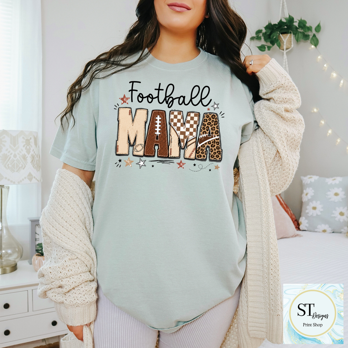 Football Mama Leopard Stitched Print