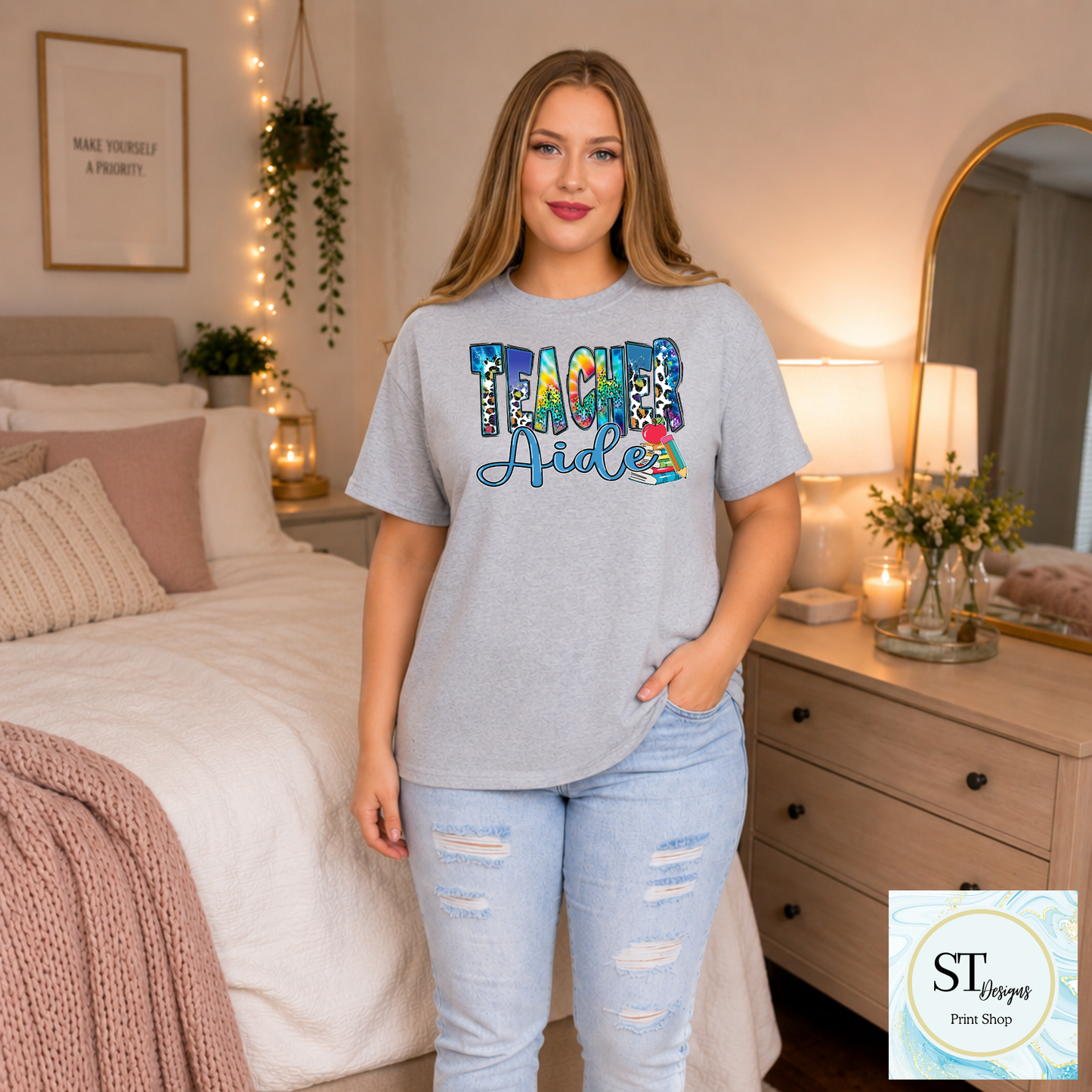 Teacher Aide Graphic T-Shirt | Cute Teacher Assistant Shirt | School Support Staff Tee | Back to School | Unisex S-5XL