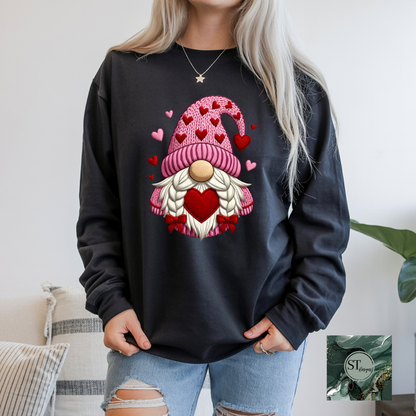 Valentines Gnome T-shirt, Long sleeve and crewneck options unisex fit