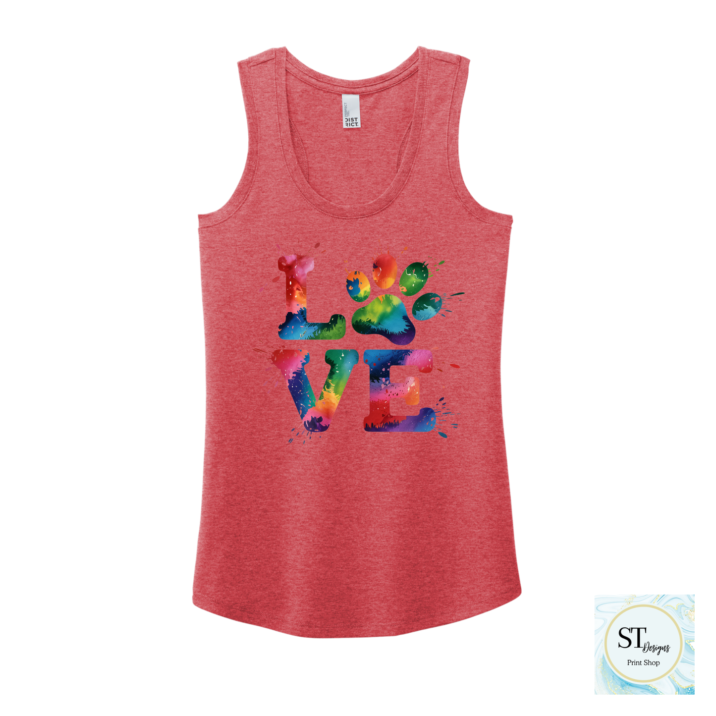 Love TieDye Paw Tank Top - Womans Razon Back Fit