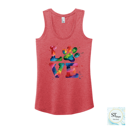 Love TieDye Paw Tank Top - Womans Razon Back Fit
