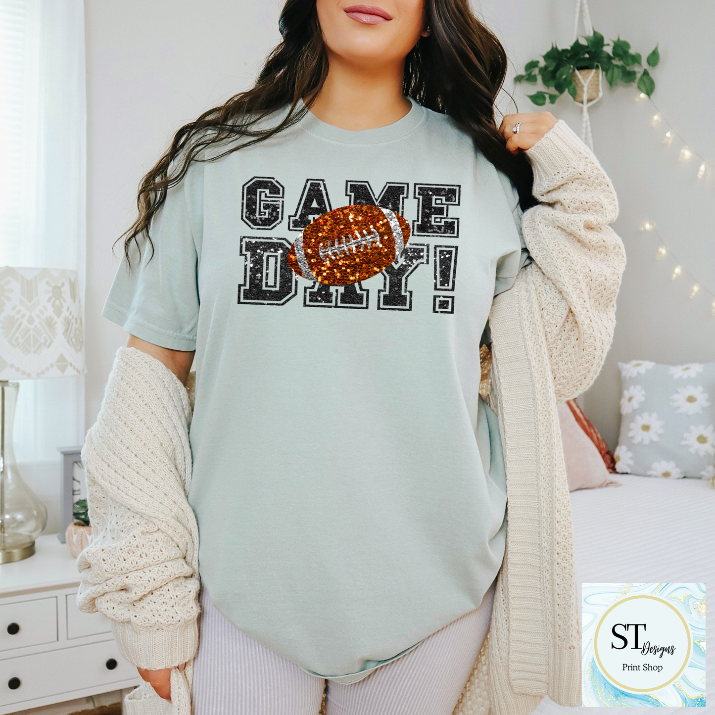 Black Glitter Game Day Football