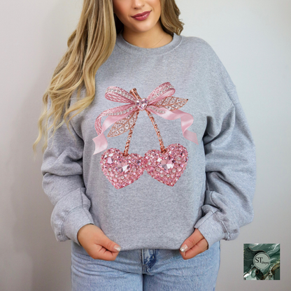 Rhinestone Cherry hearts t-shirt and sweatshirt options unisex fit