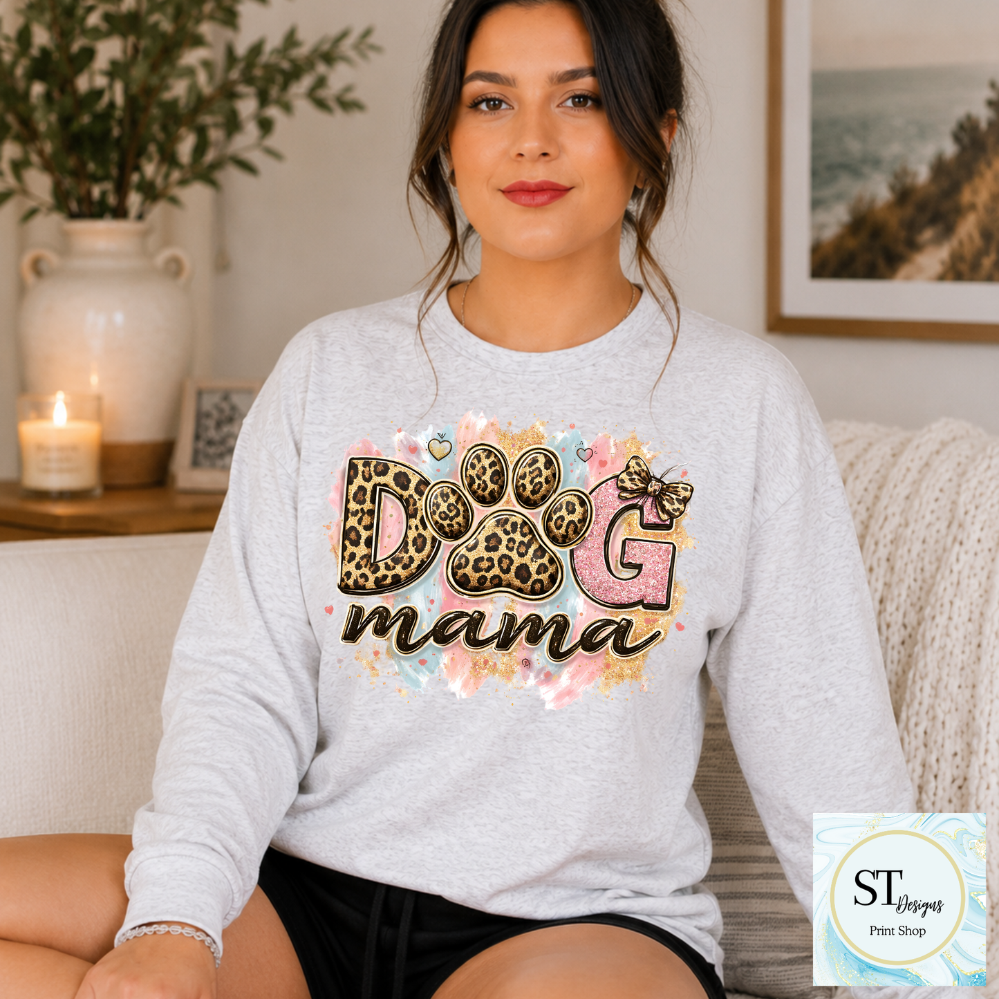 Glitter Leopard Dog Mama