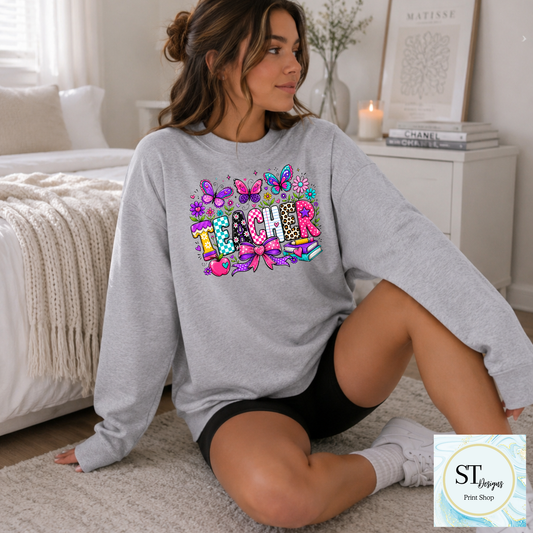 Colorful Butterfly Teacher Crewneck Sweatshirt | Cute Butterfly Floral Teacher Sweatshirt | Teacher Appreciation Gift | Back to School | Unisex S-5XL