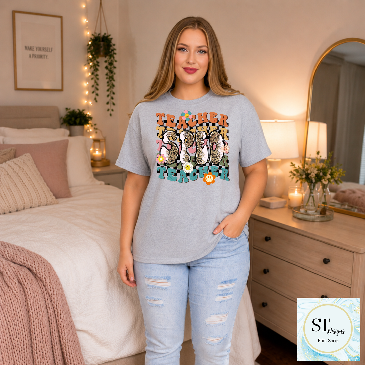 Retro Teacher Life SPED Graphic T-Shirt | Boho Speckled SPED Teacher Tee | Cute Back to School Shirt | Unisex S-5XL
