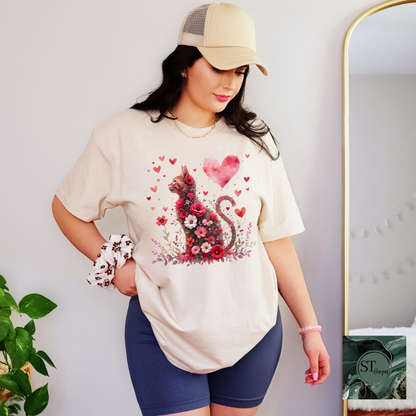 Floral Hearts Valentine Cat