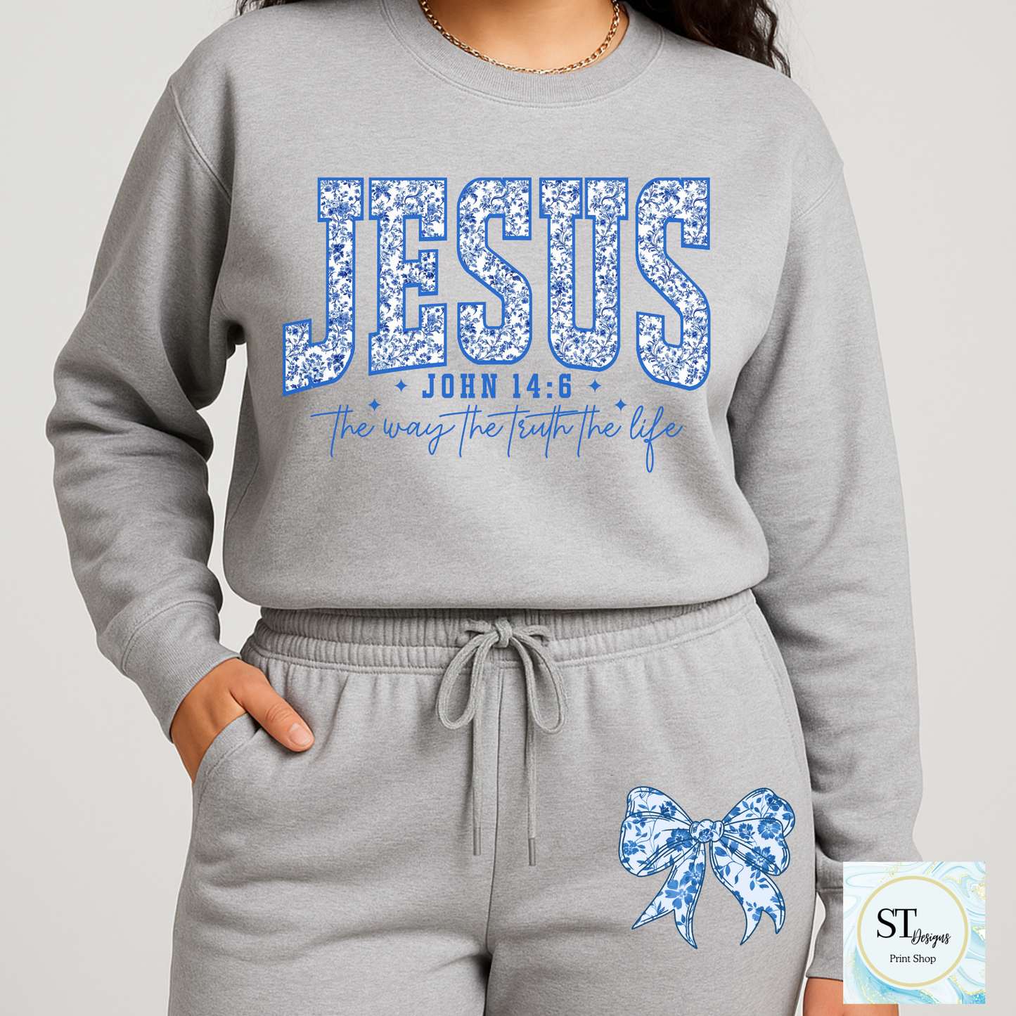 Blue Floral Jesus is the reason Sweatshirt and Joggers