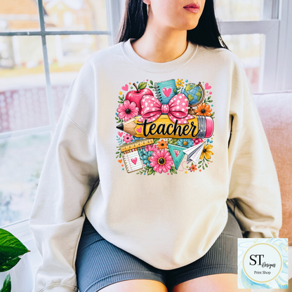 Cute Teacher Graphic T-Shirt | Pencil & Floral Teacher Shirt | Back to School Teacher Tee | Teacher Appreciation Gift | Unisex S-5XL