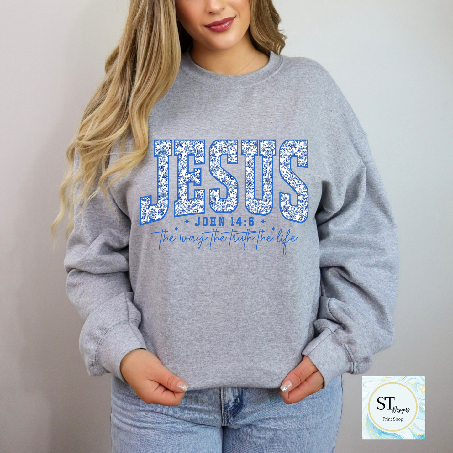 Blue Floral Jesus is the reason Sweatshirt and Joggers