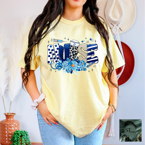 Nurse royal blue and white T-Shirt