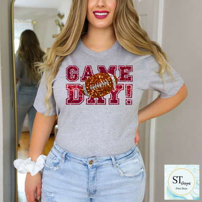 Red Glitter Game Day Football