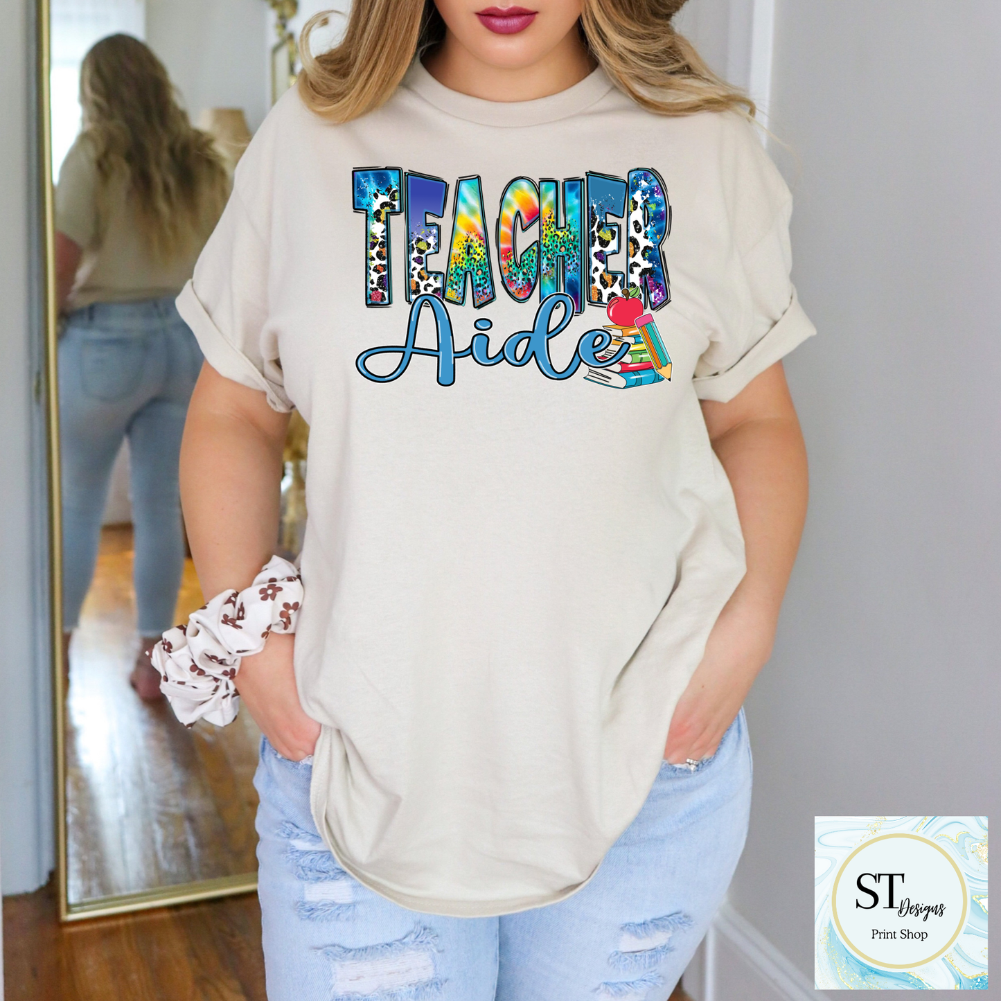 Teacher Aide Graphic T-Shirt | Cute Teacher Assistant Shirt | School Support Staff Tee | Back to School | Unisex S-5XL
