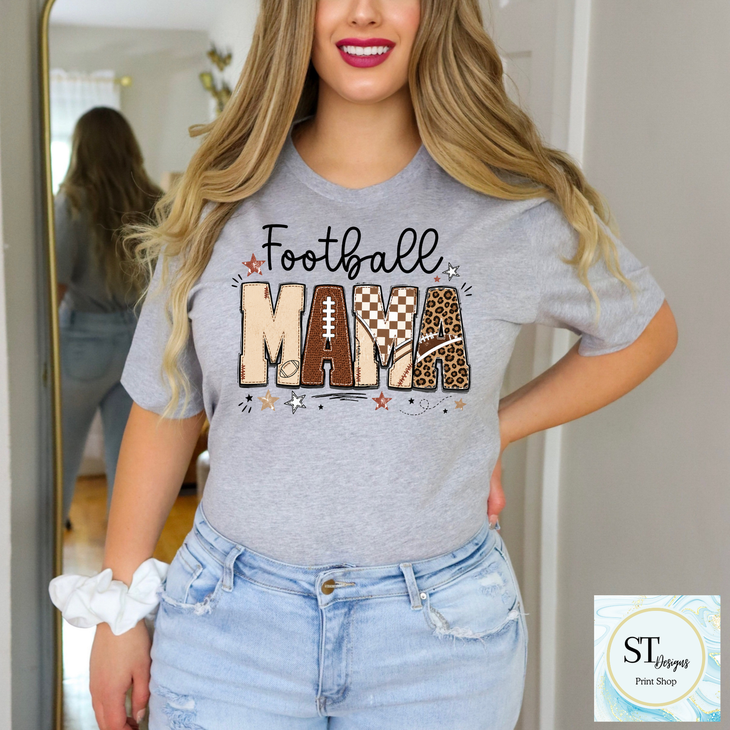 Football Mama Leopard Stitched Print