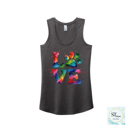 Love TieDye Paw Tank Top - Womans Razon Back Fit
