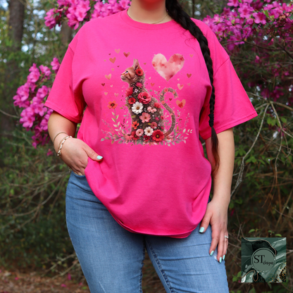 Floral Hearts Valentine Cat