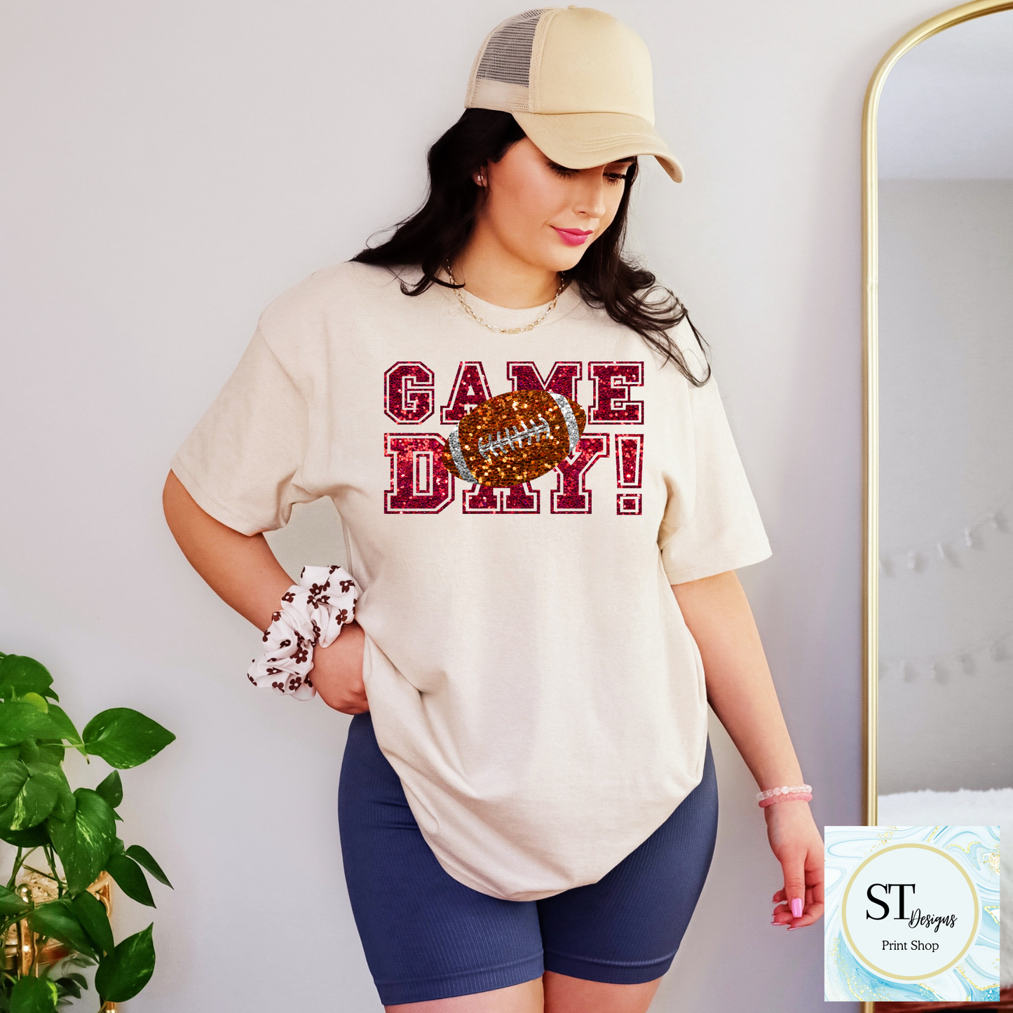 Red Glitter Game Day Football