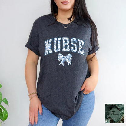Nurse Blue floral bow