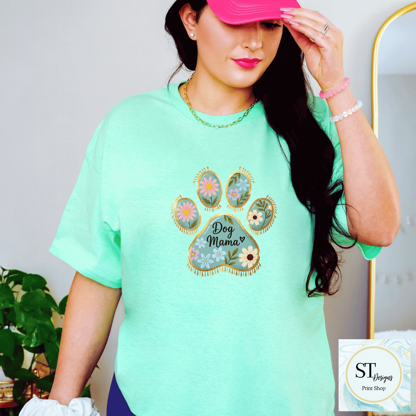 Floral Dog Mama Paw Print