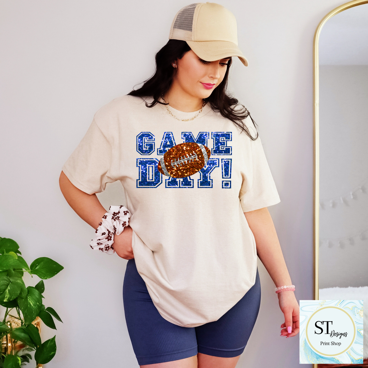 Blue Glitter Game Day Football