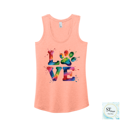 Love TieDye Paw Tank Top - Womans Razon Back Fit