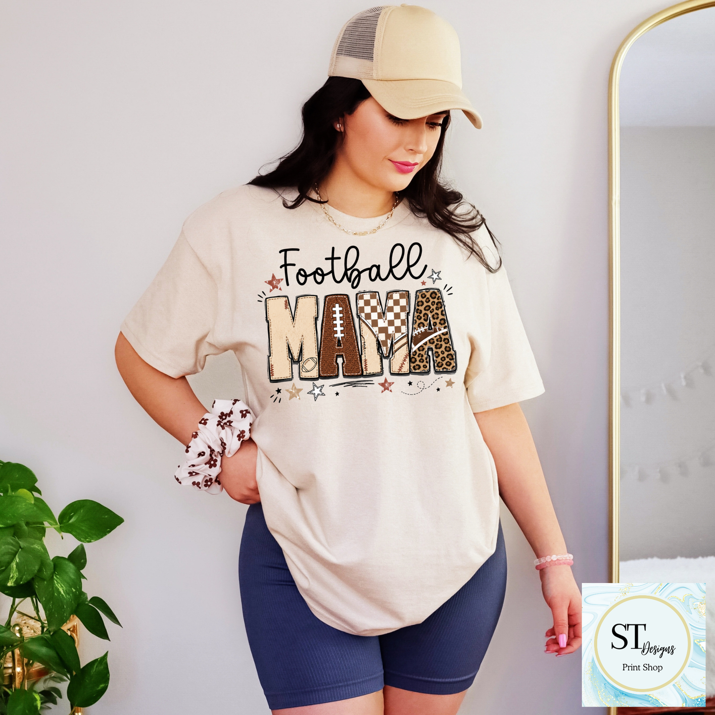 Football Mama Leopard Stitched Print