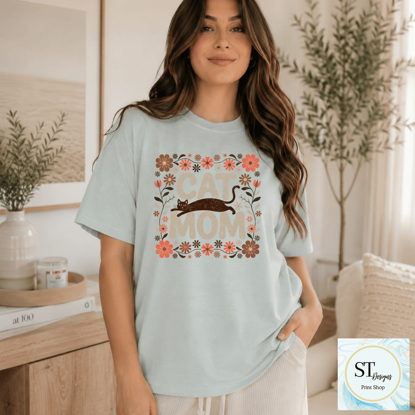 Cat Mom Floral Cat Lover