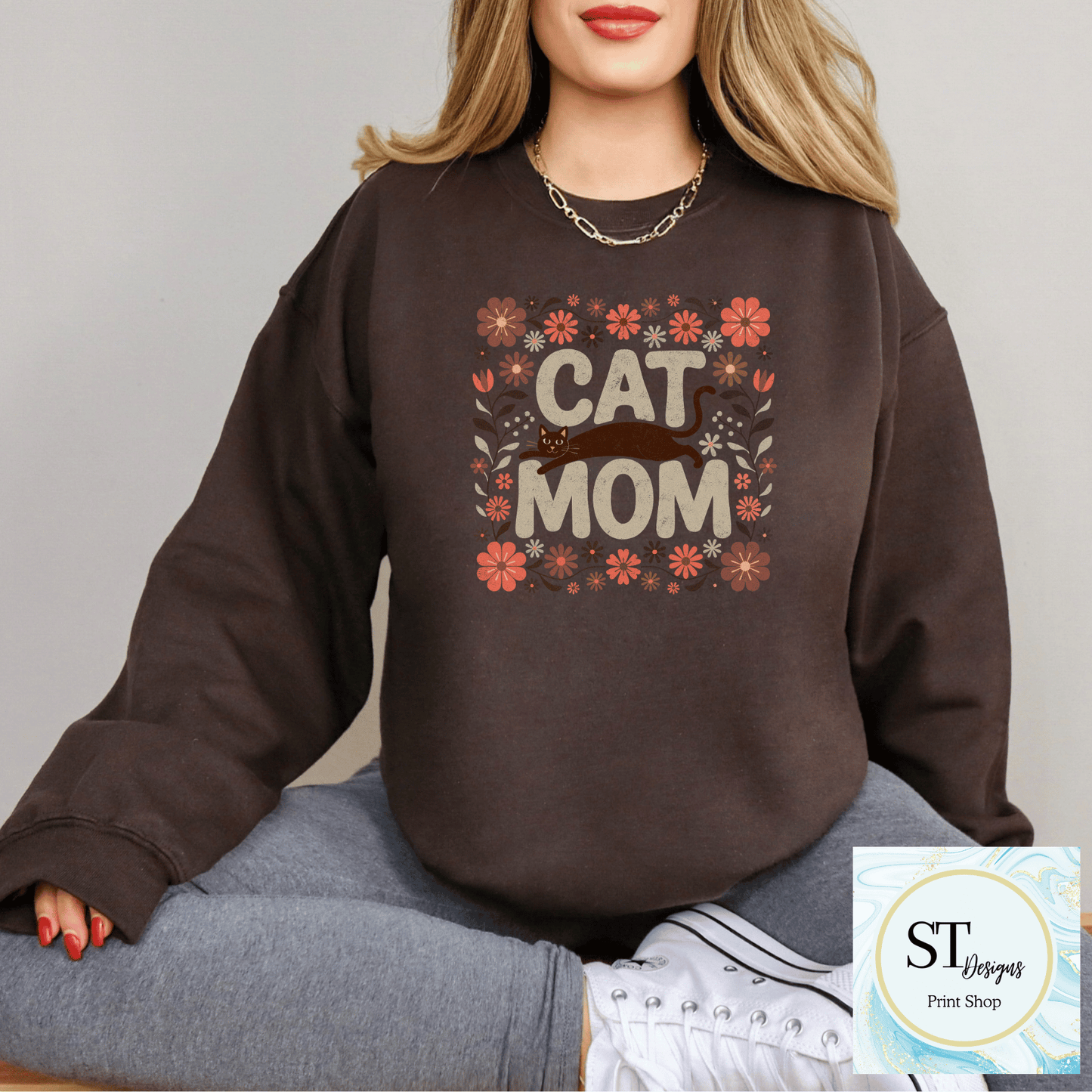Cat Mom Floral Cat Lover