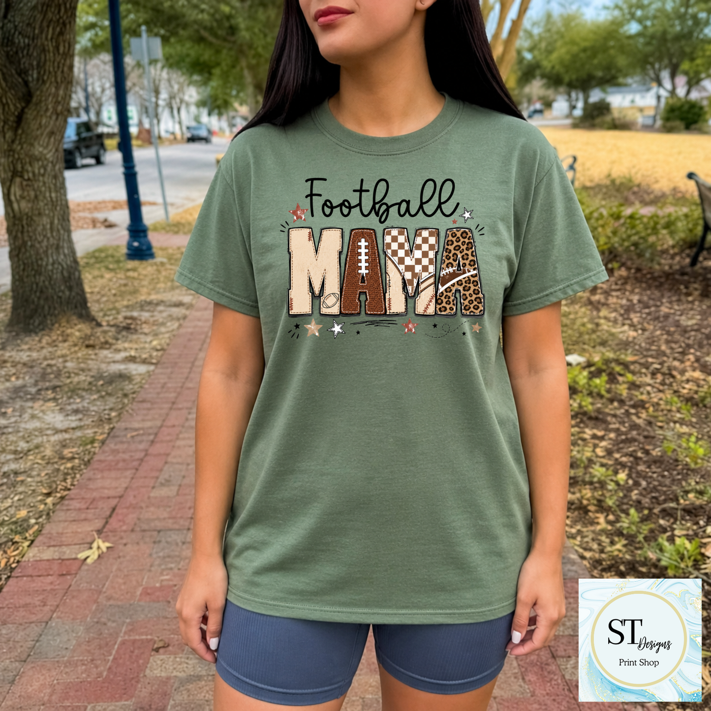 Football Mama Leopard Stitched Print