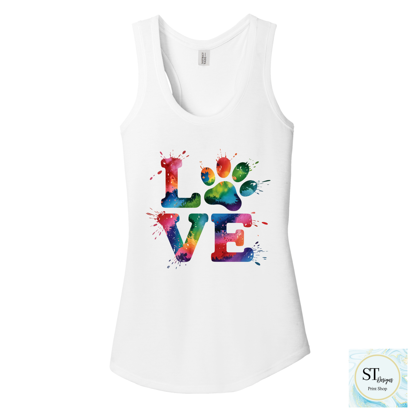 Love TieDye Paw Tank Top - Womans Razon Back Fit