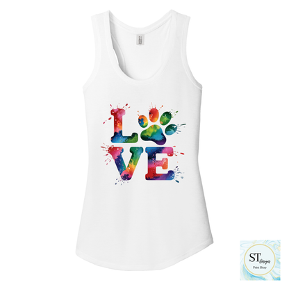 Love TieDye Paw Tank Top - Womans Razon Back Fit