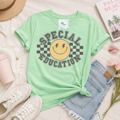 Special Education Smiley Face Teacher Shirt | Retro SPED Teacher Graphic Tee