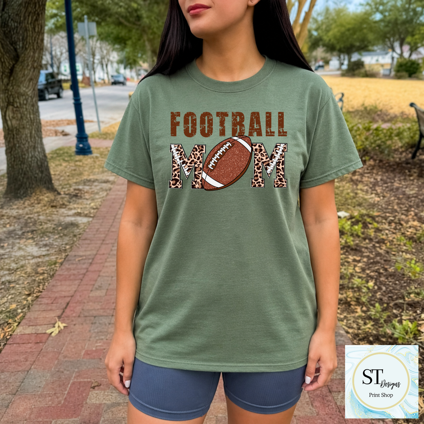 Leopard Distressed Glitter Football Mom
