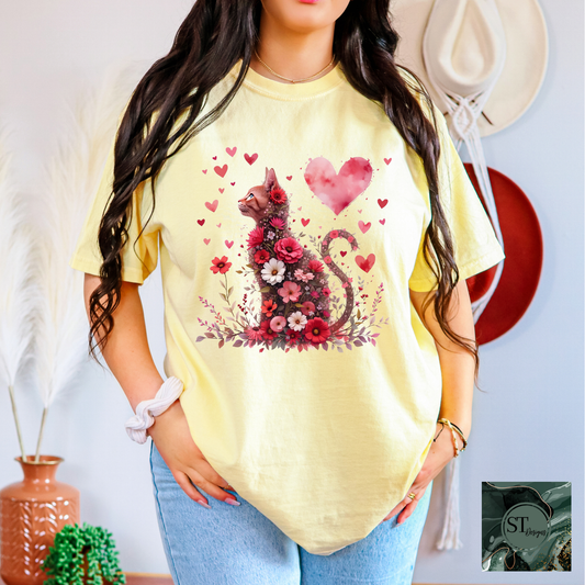 Floral Hearts Valentine Cat