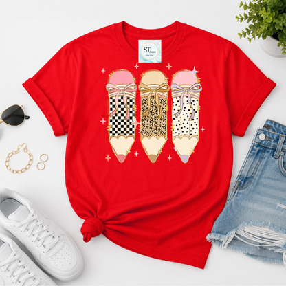 Coquette Pencil Teacher Shirt | Cute Teacher Graphic Tee | Back to School Teacher T-Shirt | Teacher Gift