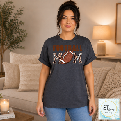 Leopard Distressed Glitter Football Mom