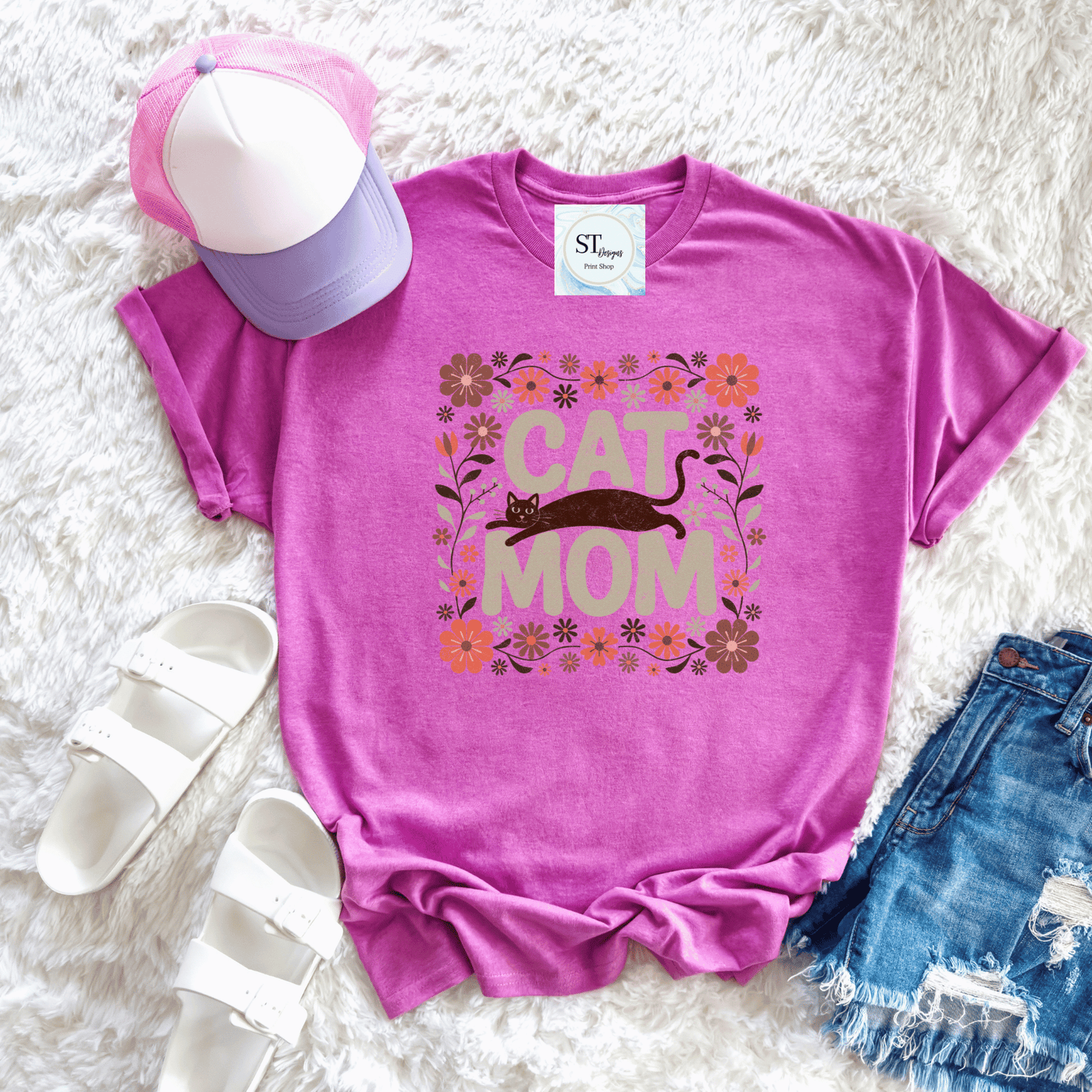 Cat Mom Floral Cat Lover
